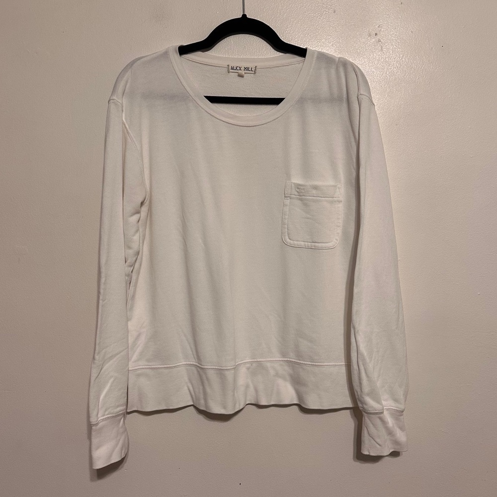Alex Mills Cotton Pocket Long Sleeve Sweatshirt top size Medium White